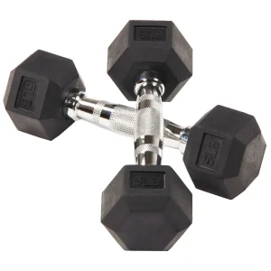 Non-Slip Grip Dumbbell, Rubber Hex, 5 lbs, 2 Count