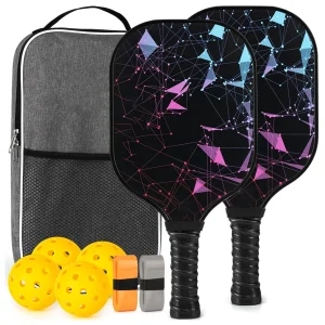 Fiberglass Pickleball Set with 2 Pickleball Paddles, 4 Pickleball Balls, 1 Portable Carry Bag